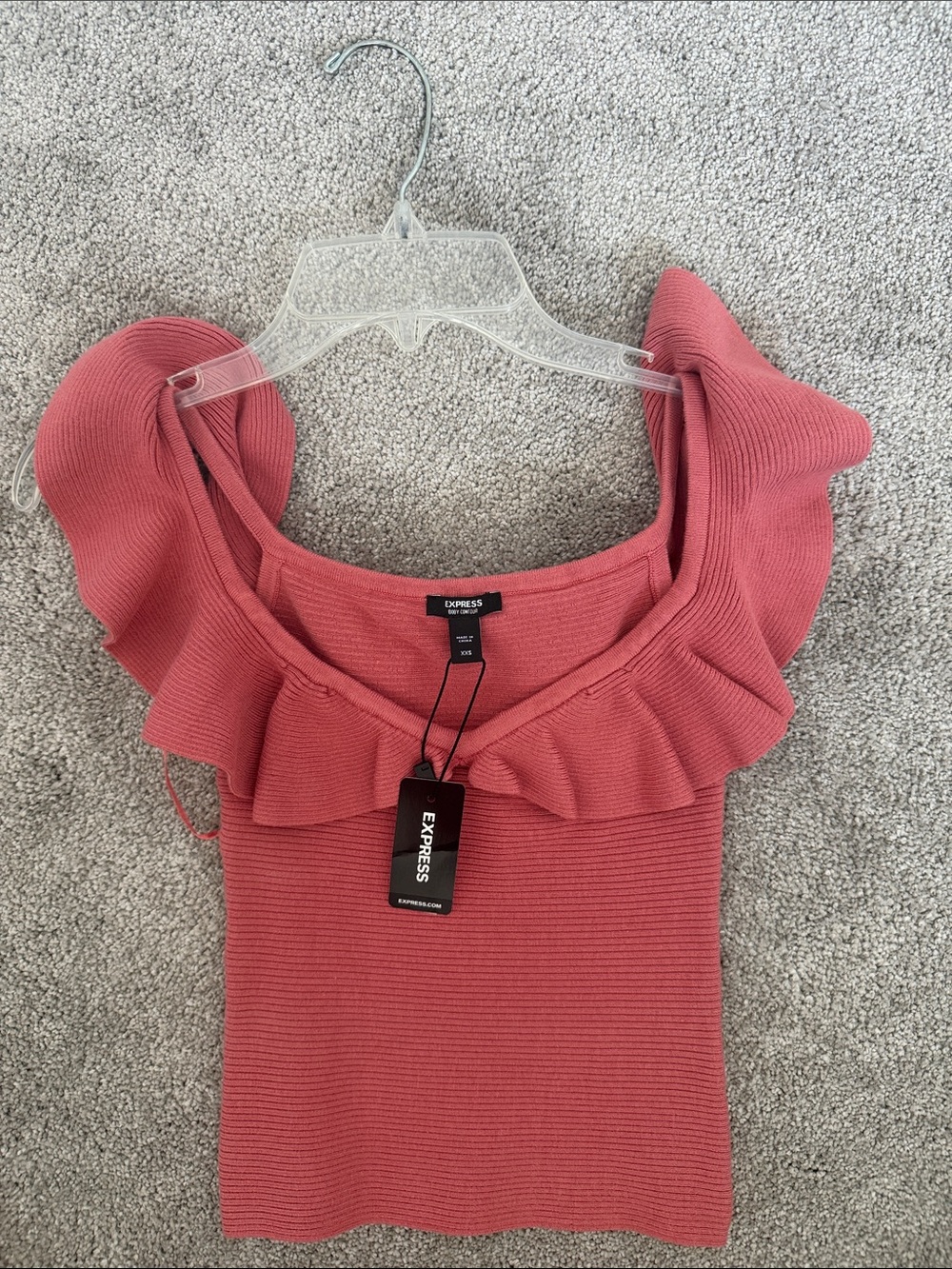 Express Women's Ruffle Knit Tank in Dusty Rose